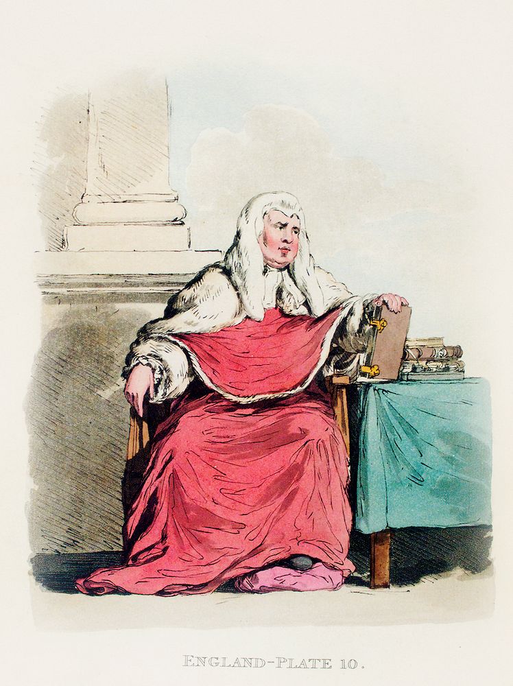 Illustration of a judge from Picturesque Representations of the Dress and Manners of the English(1814) by William Alexander…