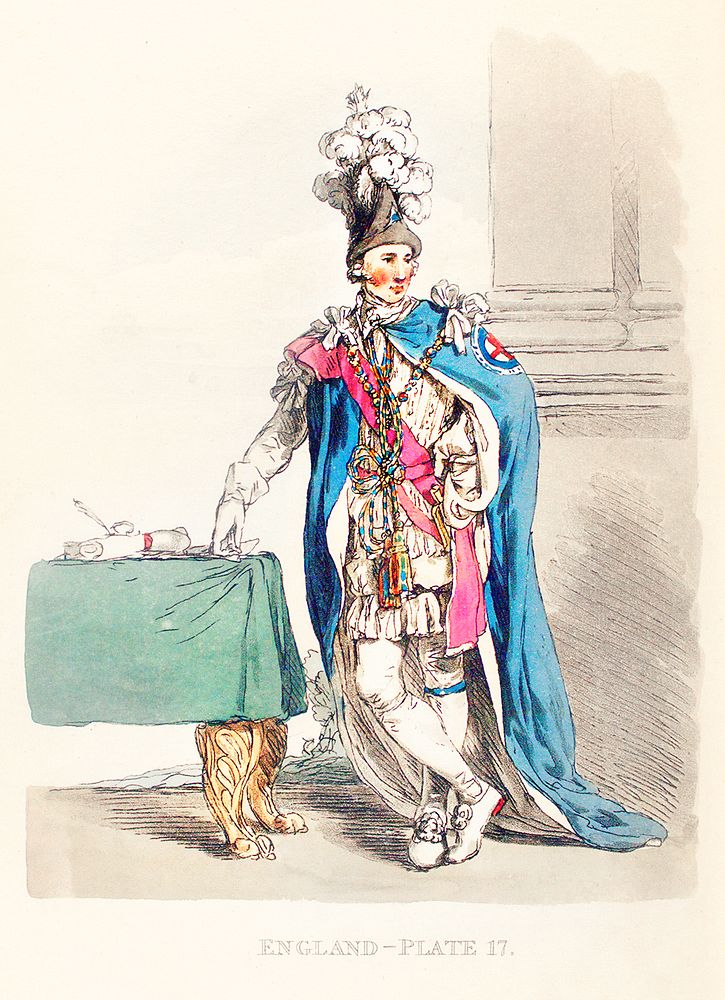 Illustration of a knight of the Garter from Picturesque Representations of the Dress and Manners of the English(1814) by…