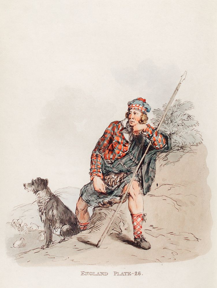 Illustration of a highland shepherd from Picturesque Representations of the Dress and Manners of the English(1814) by…