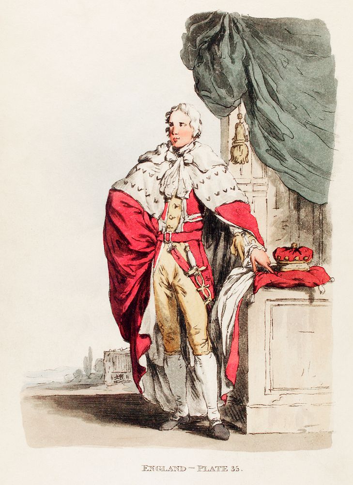 Illustration of a baron from Picturesque Representations of the Dress and Manners of the English(1814) by William Alexander…