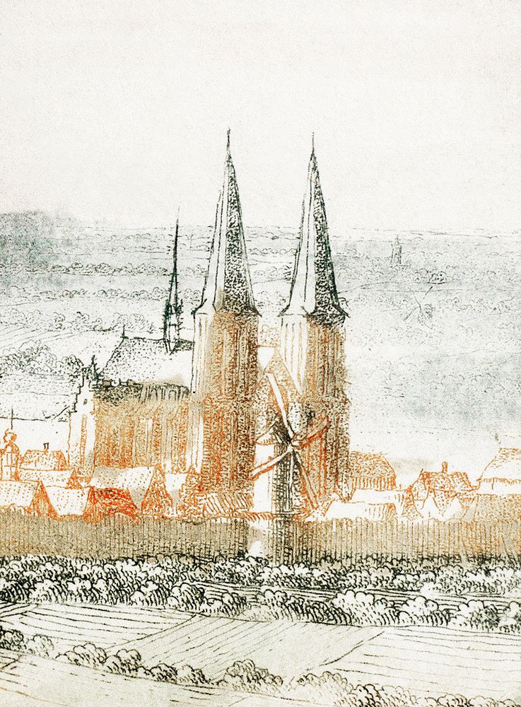 Cathedral from Book With Prints in Color (1690-1710) by Johan Teyler (1648 -1709). Original from The Rijksmuseum. Digitally…