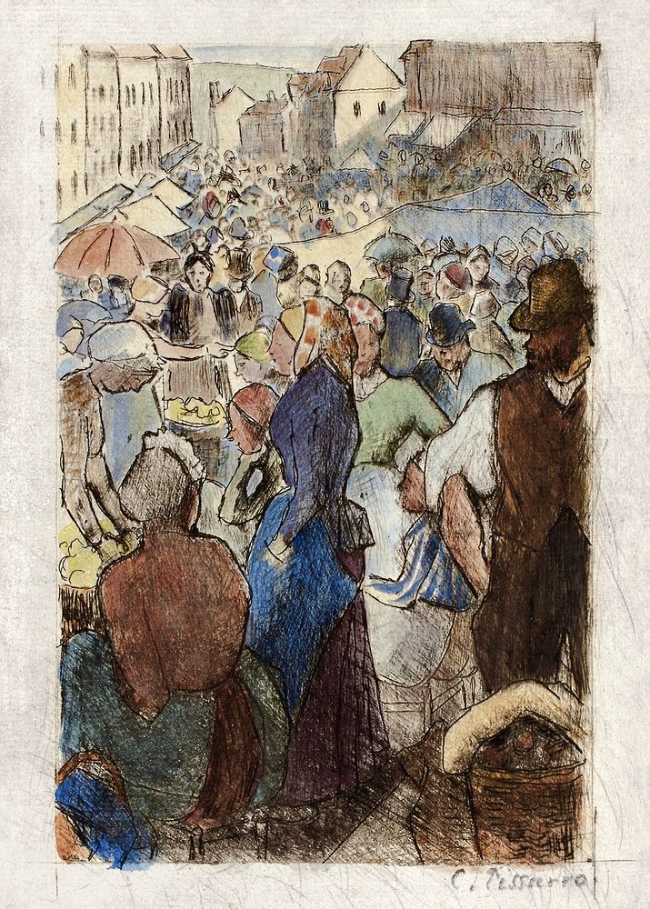 The Market at Gisors; Rue Cappeville (ca. 1894) by Camille Pissarro. Original from The Art Institute of Chicago. Digitally…