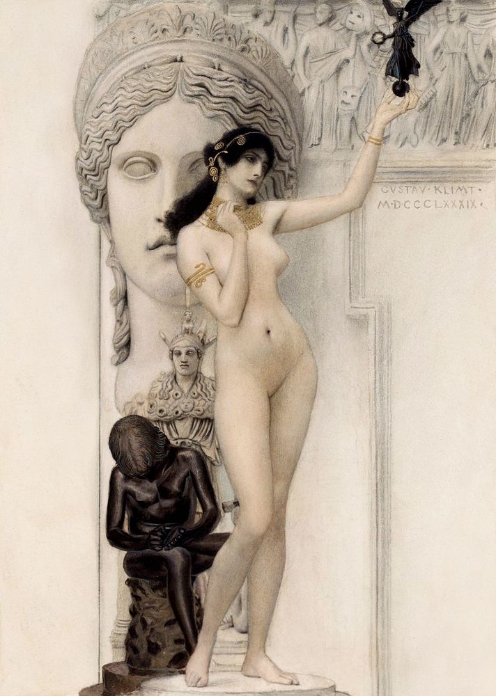 Gustav Klimt's Allegory of Sculpture (1889) paintings in famous painting. Original from Wikimedia Commons. Digitally…