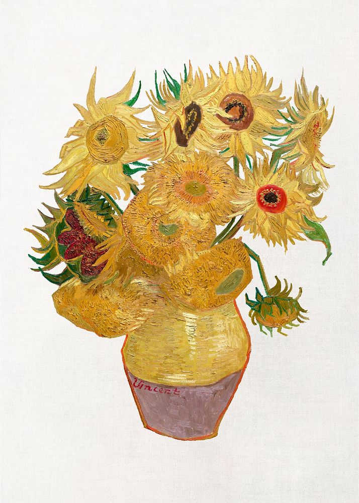 Vase with Twelve Sunflowers clipart, inspired by Van Gogh&rsquo;s famous artwork psd