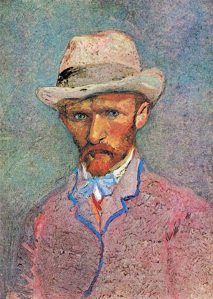 Vincent van Gogh's Self-Portrait with a Gray Straw Hat (1887) famous painting. Original from Wikimedia Commons. Digitally…
