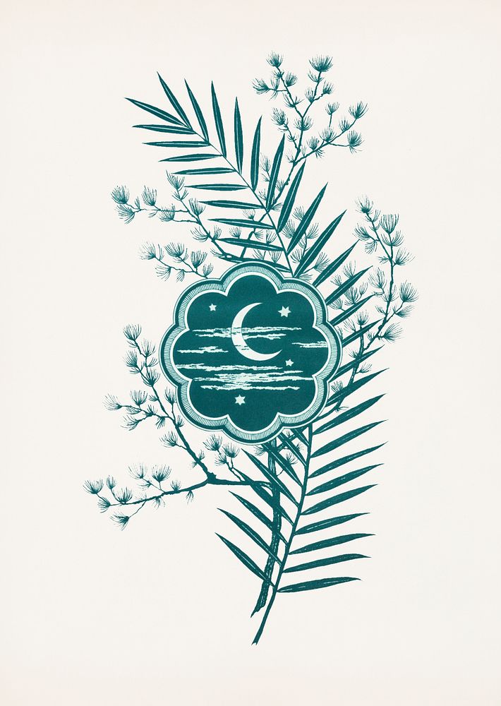 Festive leaves with crescent moon illustration