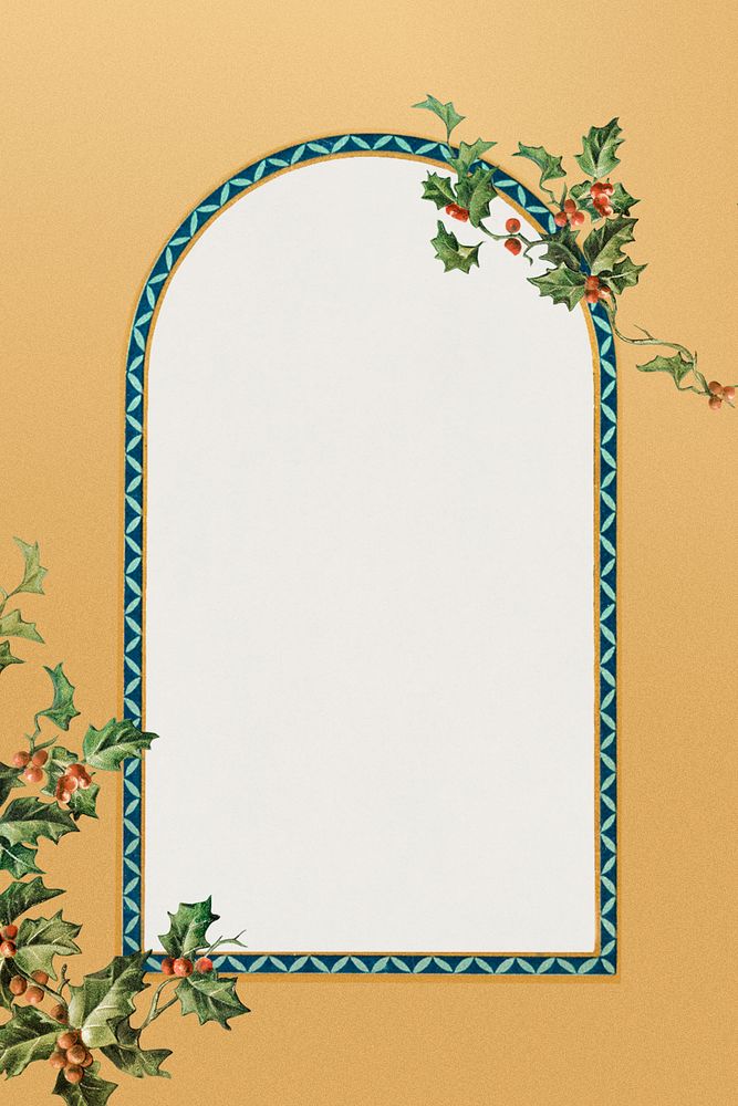 Holly leaves frame design illustration