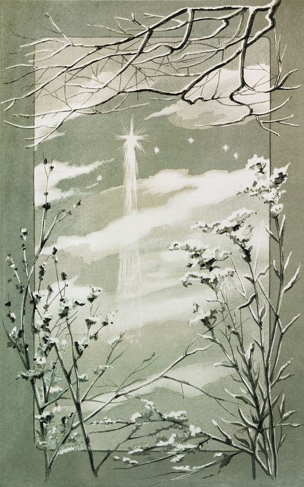 Christmas Card Depicting Stars and Branches (1865&ndash;1899) by L. Prang & Co. Original from The New York Public Library.…