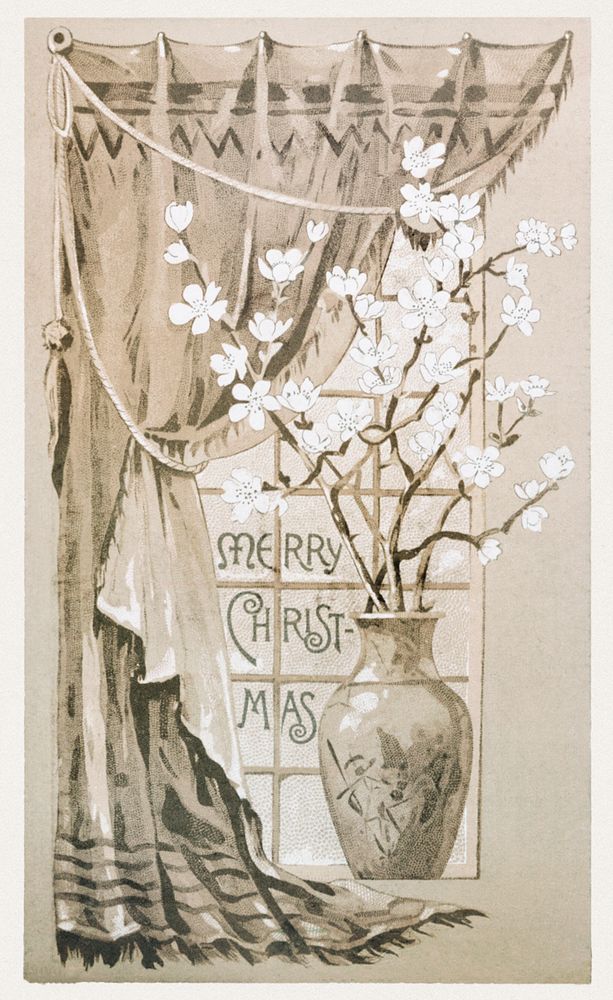 Christmas Card Depicting a Vase of Flowers (1865&ndash;1899) by L. Prang & Co. Original from The New York Public Library.…
