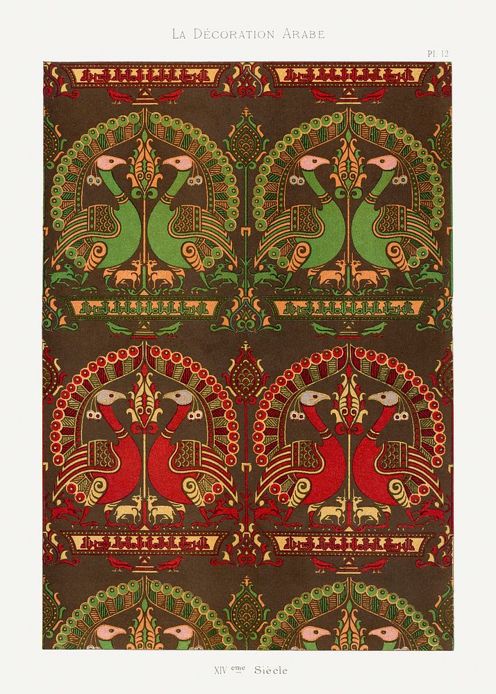 Emile Prisses d&rsquo;Avennes pattern, plate no. 12, La Decoration Arabe. Digitally enhanced lithograph from own original…