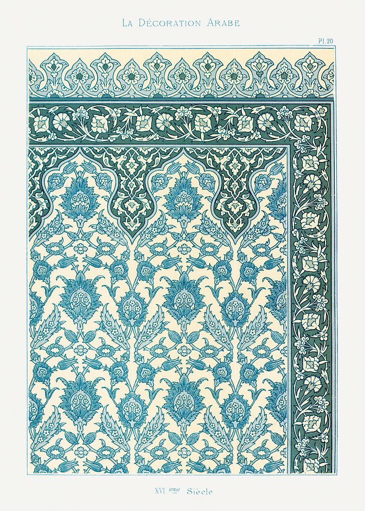 La Decoration Arabe, plate no. 20, Emile Prisses d&rsquo;Avennes. Digitally enhanced lithograph from own original 1885…