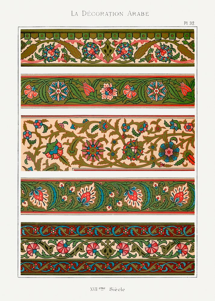 Arabic art pattern, Emile Prisses d&rsquo;Avennes, La Decoration Arabe. Digitally enhanced lithograph from own original 1885…