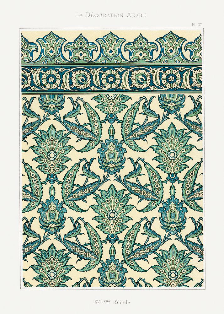 Emile Prisses d’Avennes pattern, plate no. 37, La Decoration Arabe. Digitally enhanced lithograph from own original 1885…