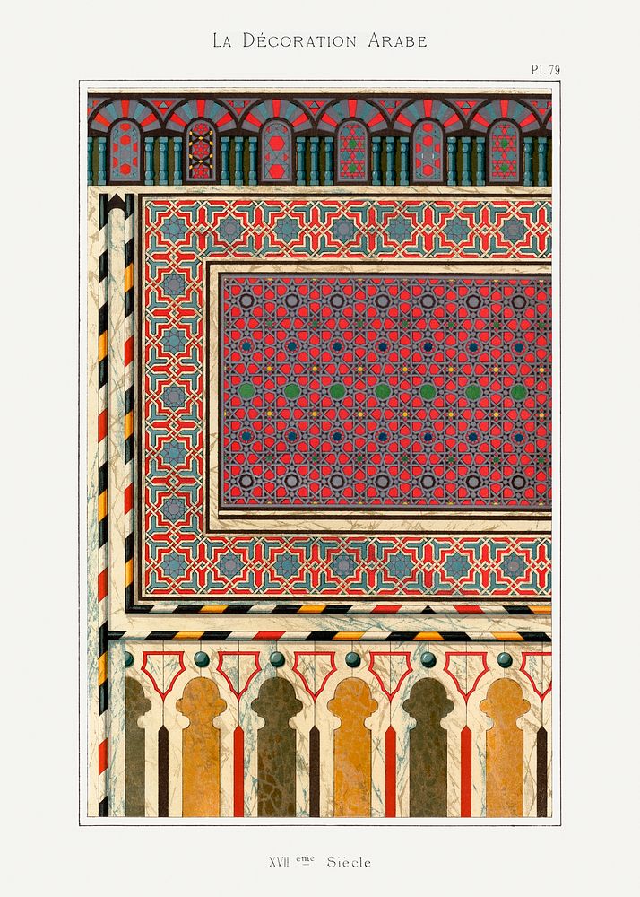 Emile Prisses d&rsquo;Avennes pattern, plate no. 79, La Decoration Arabe. Digitally enhanced lithograph from own original…