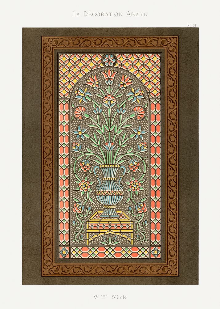 Vintage arabesque decoration, plate no. 88, Emile Prisses d&rsquo;Avennes, La Decoration Arabe. Digitally enhanced…