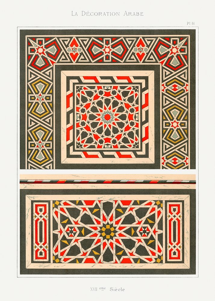 Vintage arabesque decoration, plate no. 81, Emile Prisses d’Avennes, La Decoration Arabe. Digitally enhanced lithograph from…