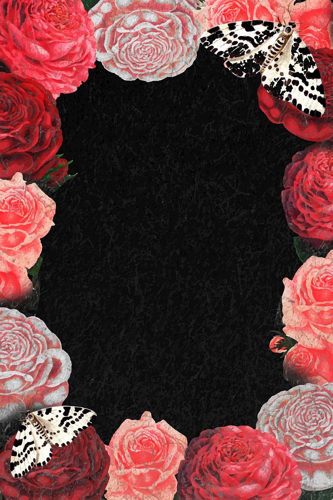Pink rose frame, floral dark background vector