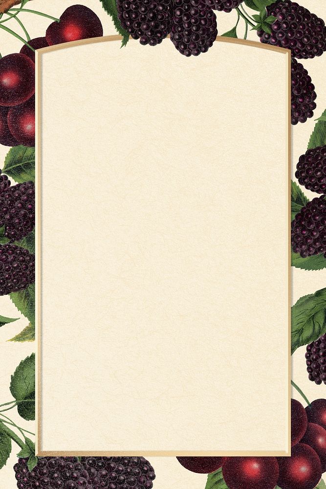 Blackberry botanical frame, vintage beige background