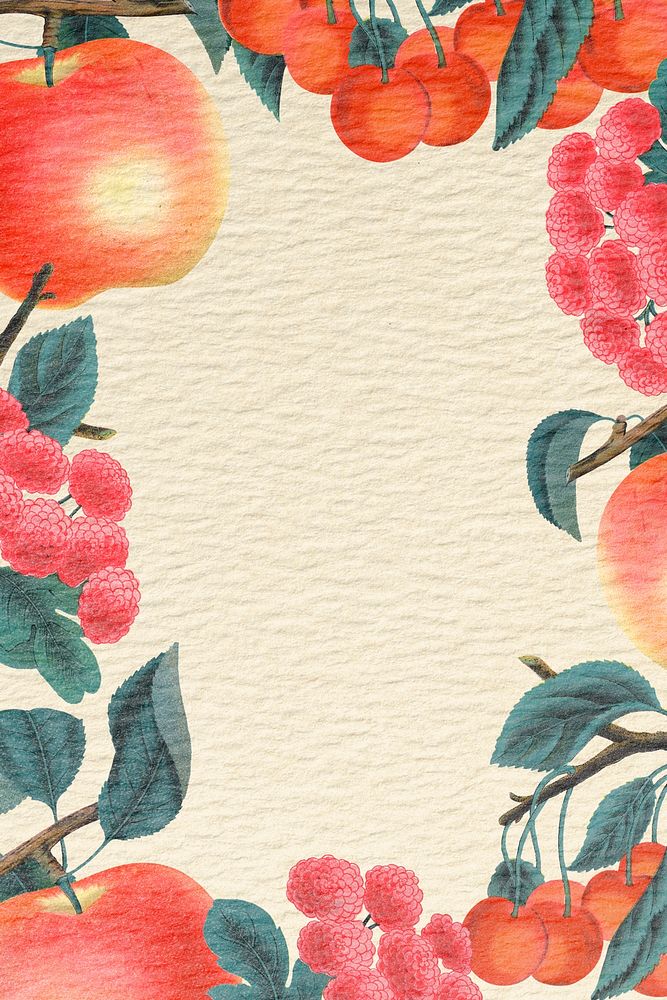 Floral apple frame, fruit background psd
