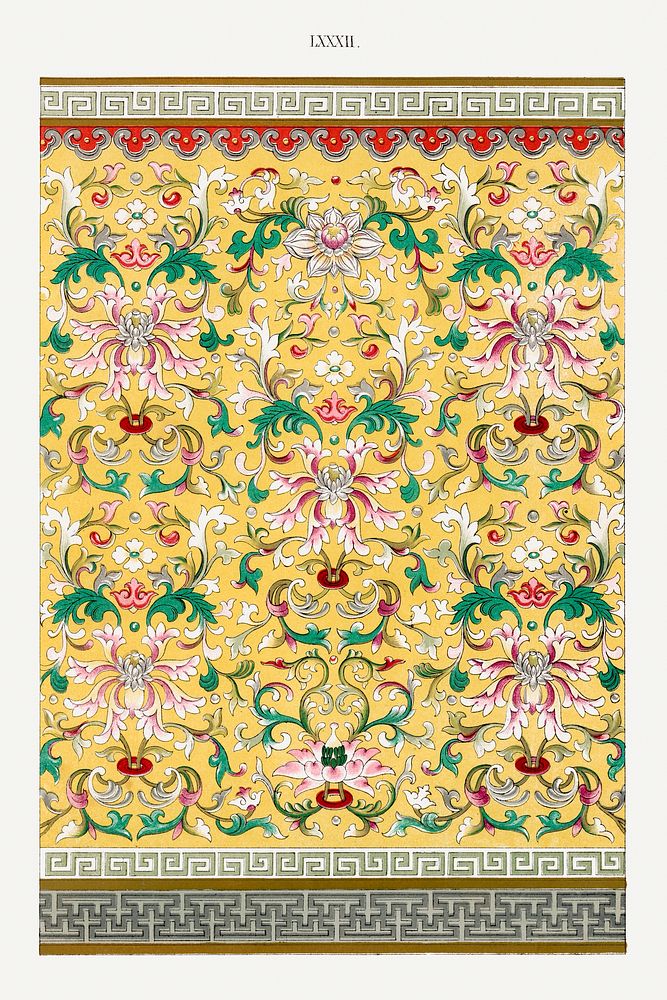 Yellow botanical pattern, Examples of Chinese Ornament selected from objects in the South Kensington Museum and other…