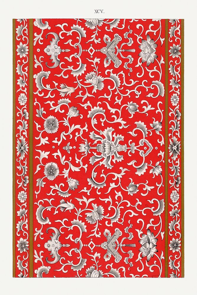 Red floral pattern, Examples of Chinese Ornament selected from objects in the South Kensington Museum and other collections…