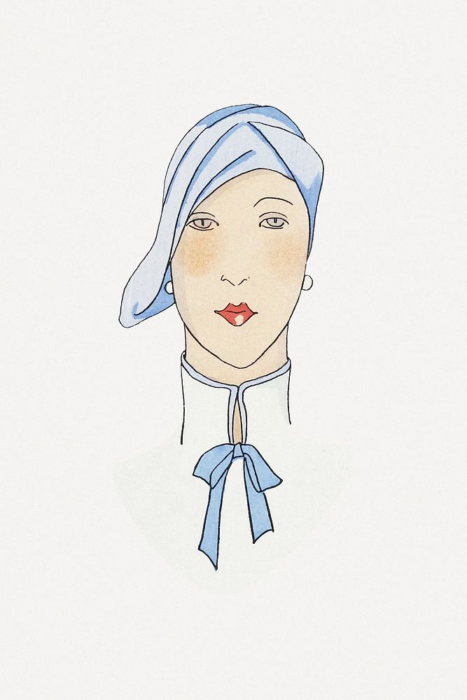 Woman in blue hat, remixed from vintage illustration published in Art&ndash;Go&ucirc;t&ndash;Beaut&eacute;