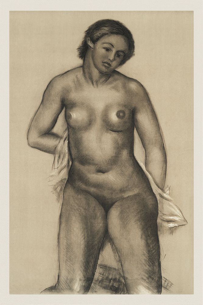 Naked woman showing her breasts, vintage nude illustration. Standing Female Nude (18xx) by Aristide Maillol. Original from…