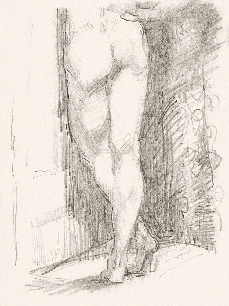Naked woman showing bottom in sensual position, vintage nude illustration. Achterzijde van een staande naakte vrouw (1916)…