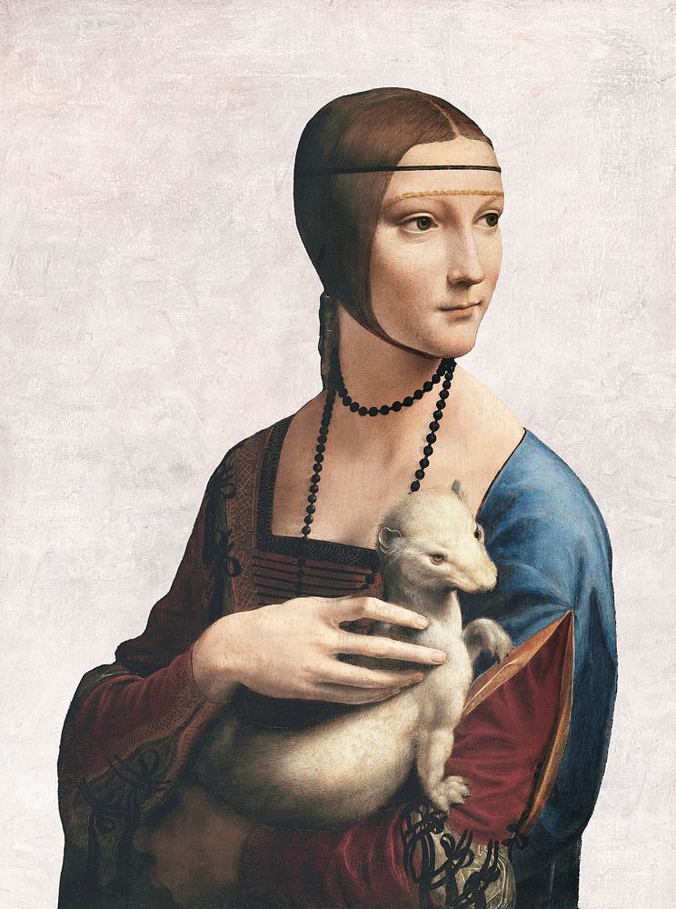 Lady with an Ermine illustration, Leonardo da Vinci's famous portrait, remastered by rawpixel