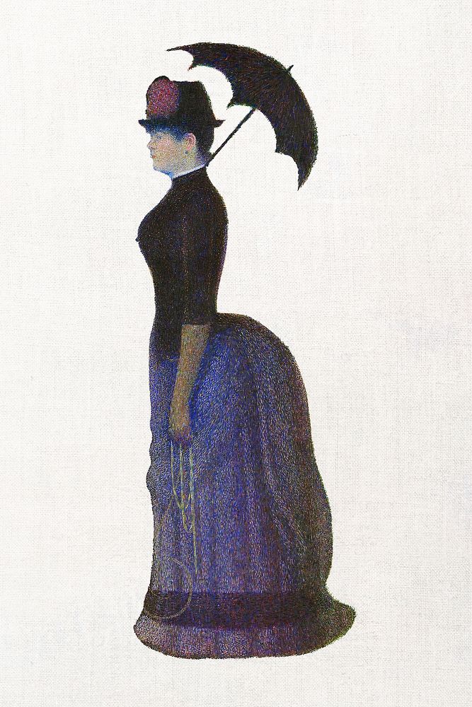 Woman with umbrella illustration from George Seurat's A Sunday Afternoon on the Island of La Grande Jatte, vintage painting…