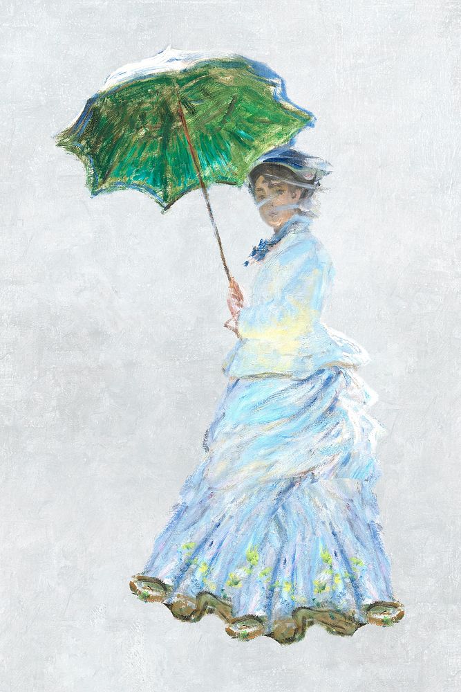 Monet's Woman with a Parasol illustration, vintage painting, remastered by rawpixel