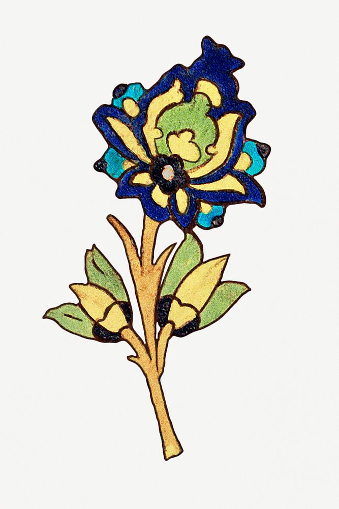 Vintage psd blue flower illustration, featuring public domain artworks