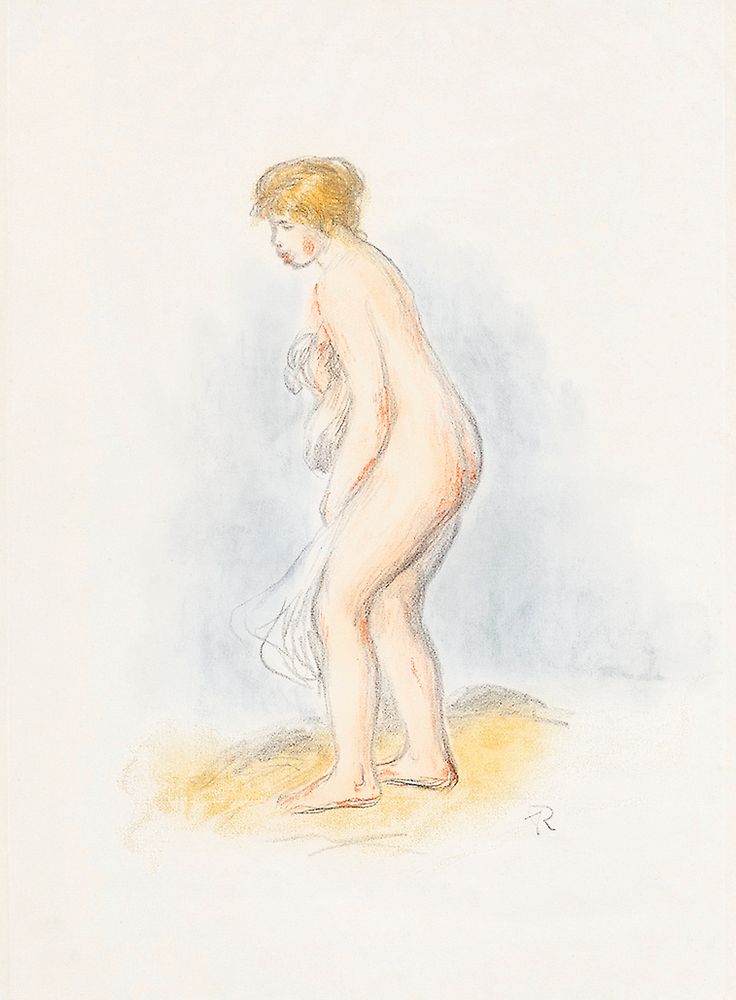 Standing Female Bather (1896) by Pierre-Auguste Renoir. Original from The Art Institute of Chicago. Digitally enhanced by…