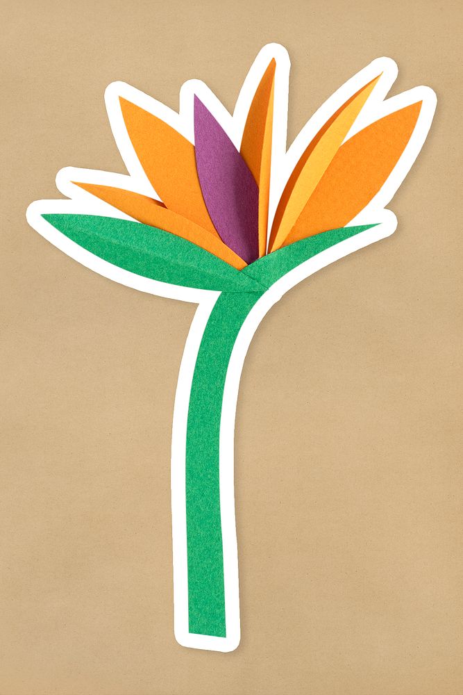Bird of paradise flower papercraft sticker psd