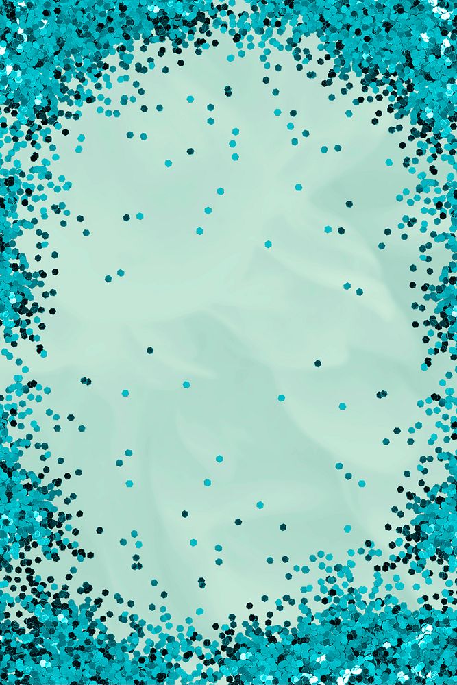 Shimmering confetti frame on a mint green background 