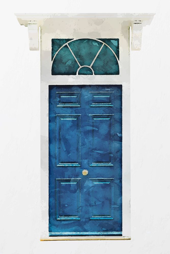 Watercolor house door clipart, European entrance architecture vector