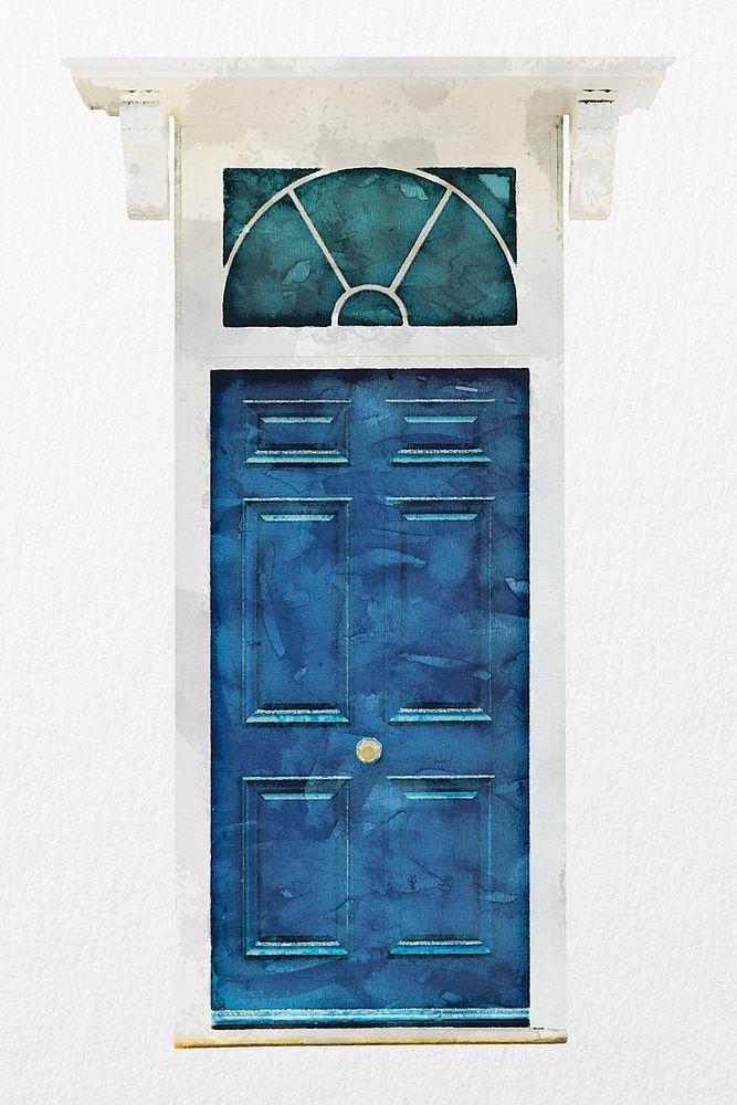 Watercolor house door clipart, European entrance architecture