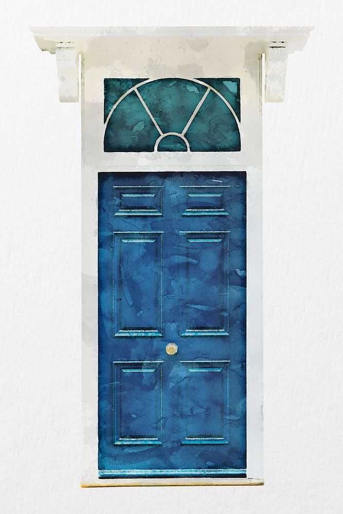 Watercolor house door clipart, European entrance architecture psd