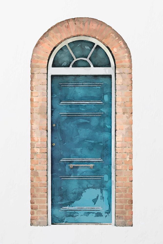 Watercolor house door clipart, European entrance architecture vector