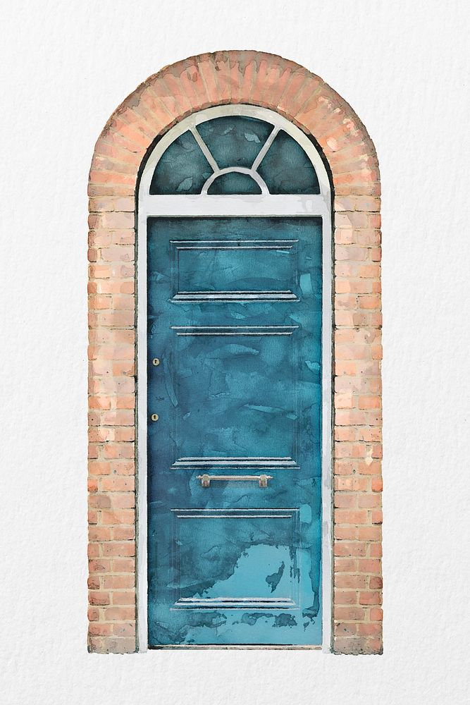 Watercolor house door clipart, European entrance architecture