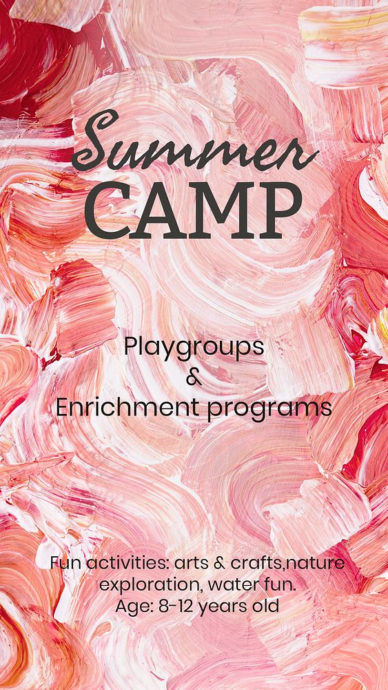 Acrylic paint camp template psd pink aesthetic creative art social media story