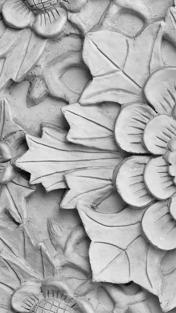 Carved floral ornament phone wallpaper, white background