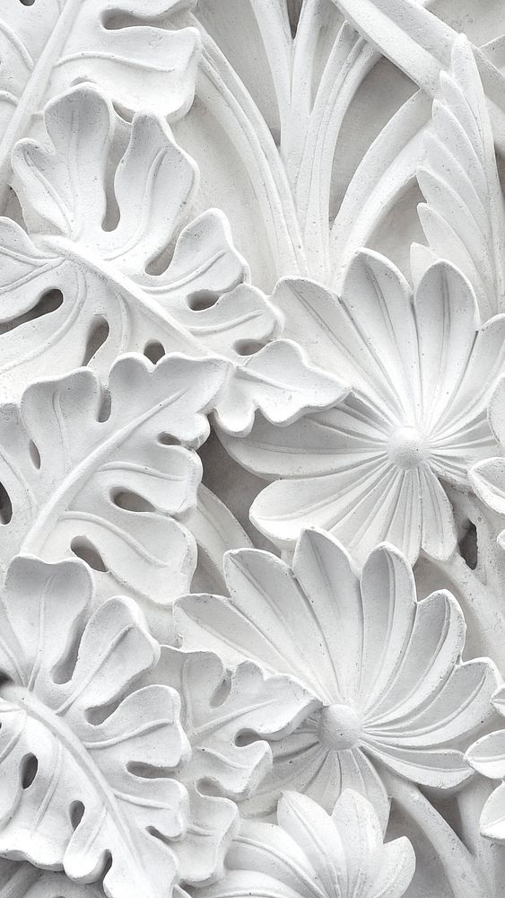 Carved floral ornament mobile wallpaper, white background