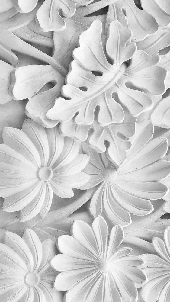 Carved floral ornament iPhone wallpaper, white background