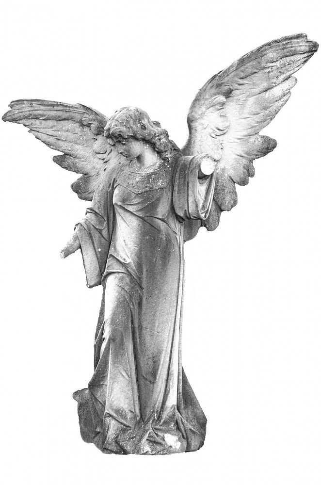 Free old angel statue white background image, public domain CC0 photo.