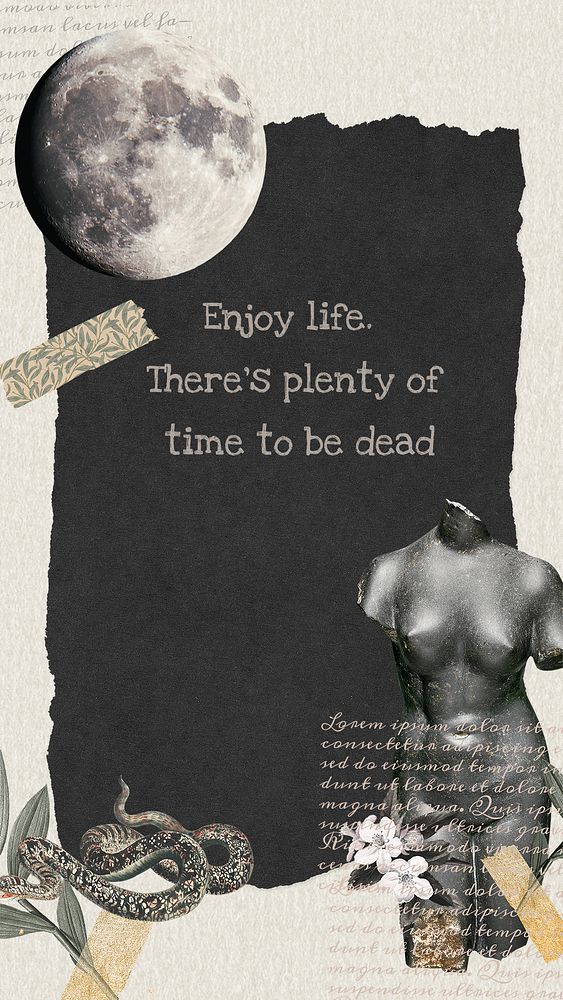 Collage template dark aesthetic psd, digital collage art with enjoy life quote