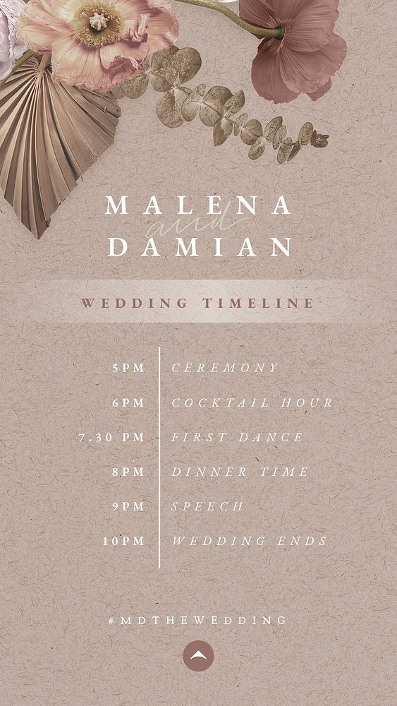 Wedding timeline story editable template, aesthetic floral design psd