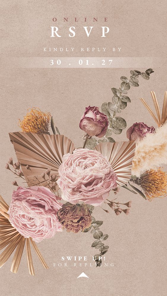 RSVP Instagram story template, aesthetic floral design psd