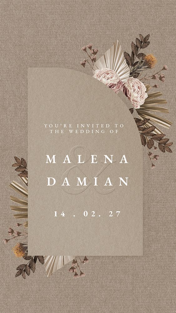 Wedding social media story template, aesthetic digital invitation card, floral design psd