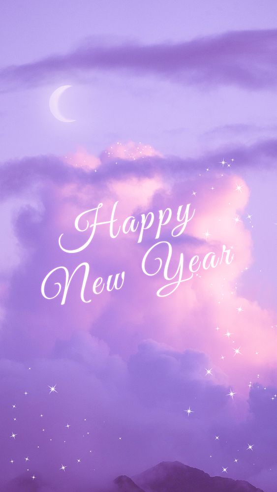 New year phone template psd, aesthetic purple sky mobile wallpaper design